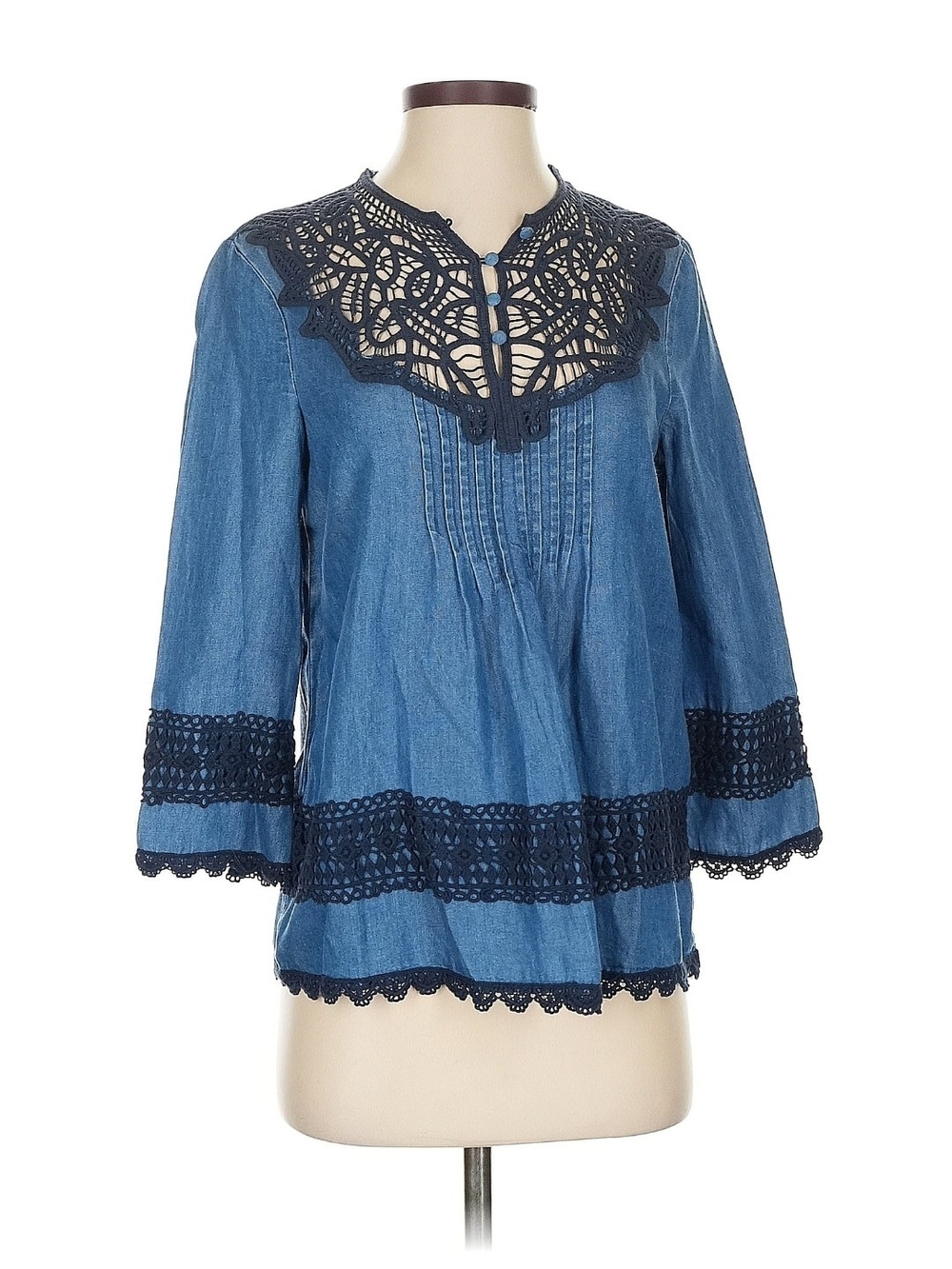 Nanette Lepore Light Blue Chambray Tunic with Dark Blue Crochet
